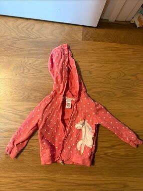 Carter's Coral Pink Polka Dot Hoodie with Unicorn Applique 18M